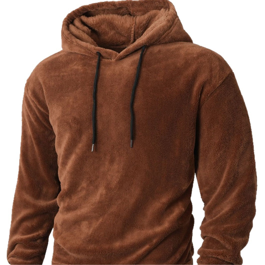 Men's Loose-Fit Hooded Casual Coral Fleece Thermal Pullover Coat