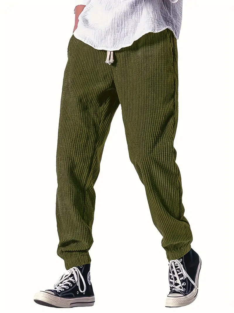 Mens Thickened Waffle-Weave Sporty Casual Pants For Fall Winter